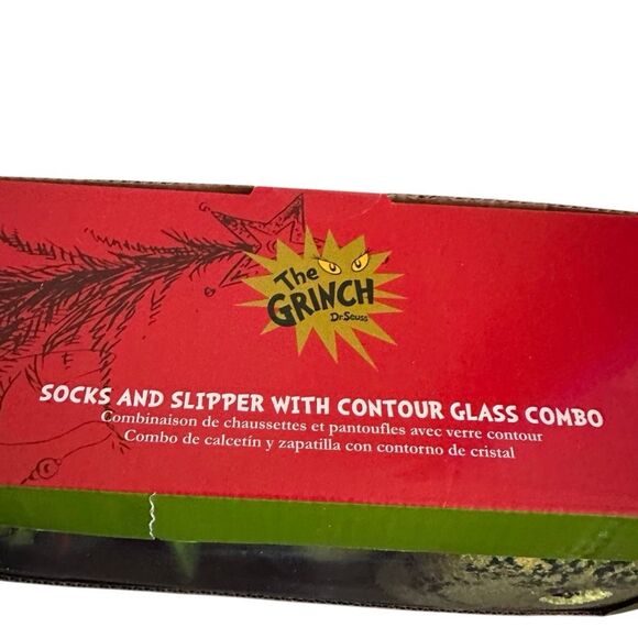 Christmas Grinch Socks Slippers Wine Glasses gift Set BIOWORLD NEW - Picture 6 of 10